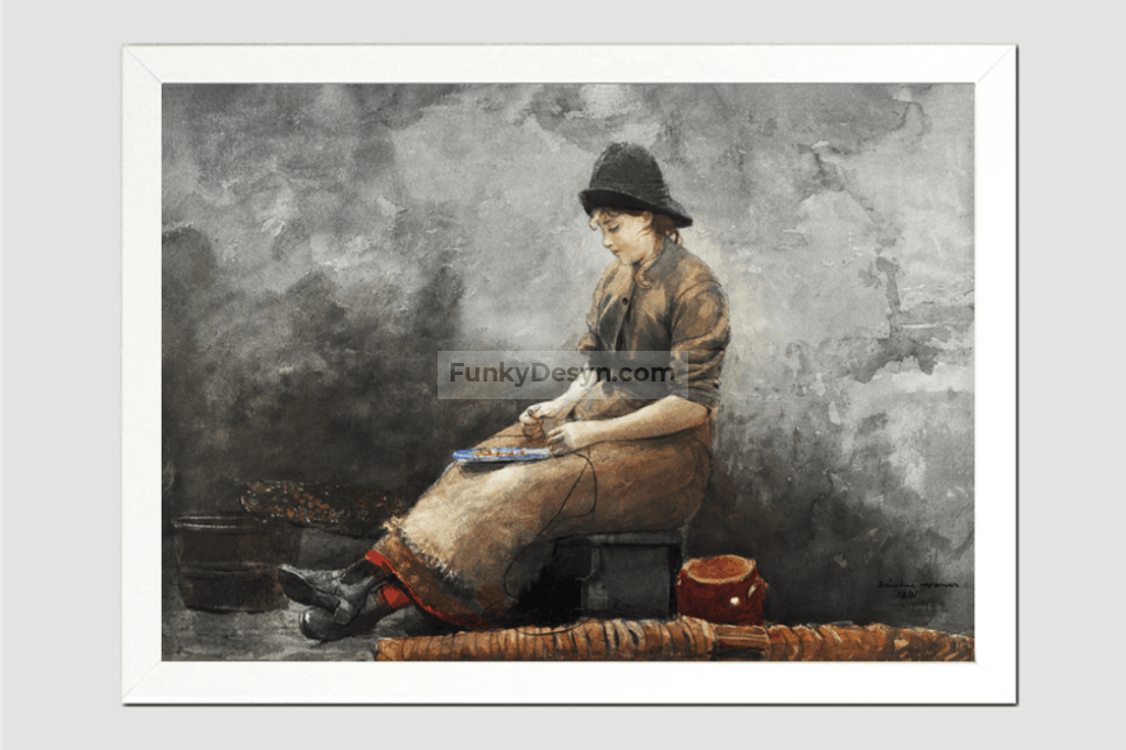 A Fishergirl Baiting Lines (1881) by Winslow Homer