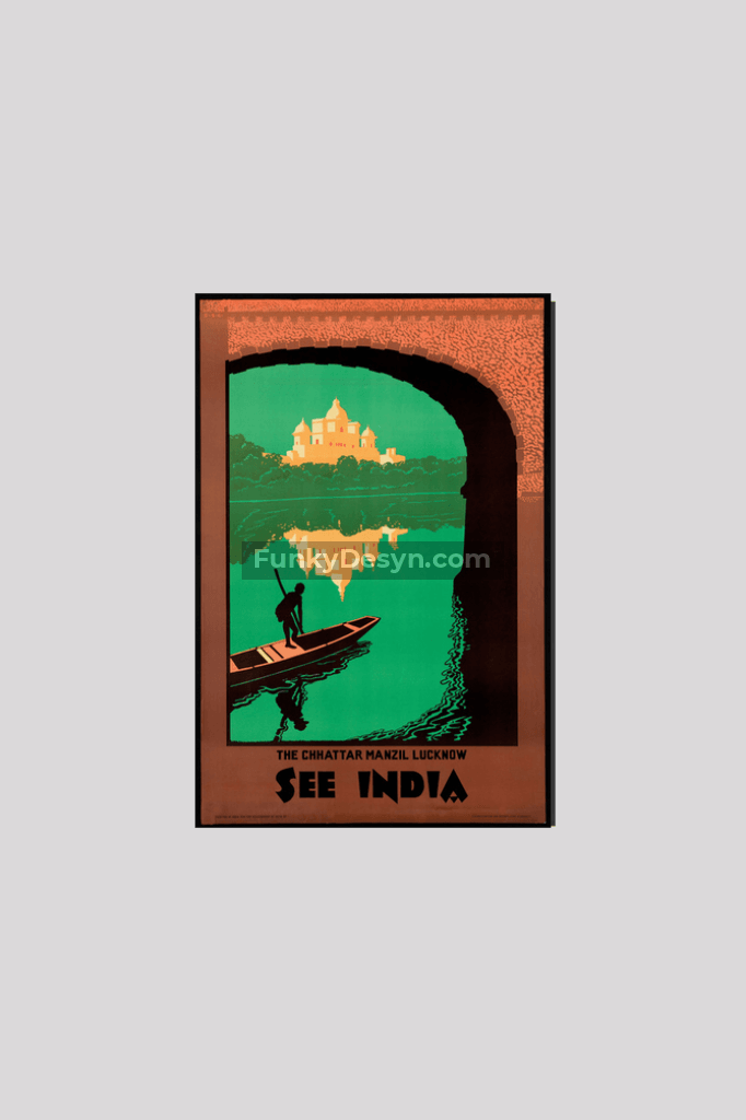 Visit India Vintage Lucknow Travel Poster 8X12 Inches/ Wrapped Canvas Decor