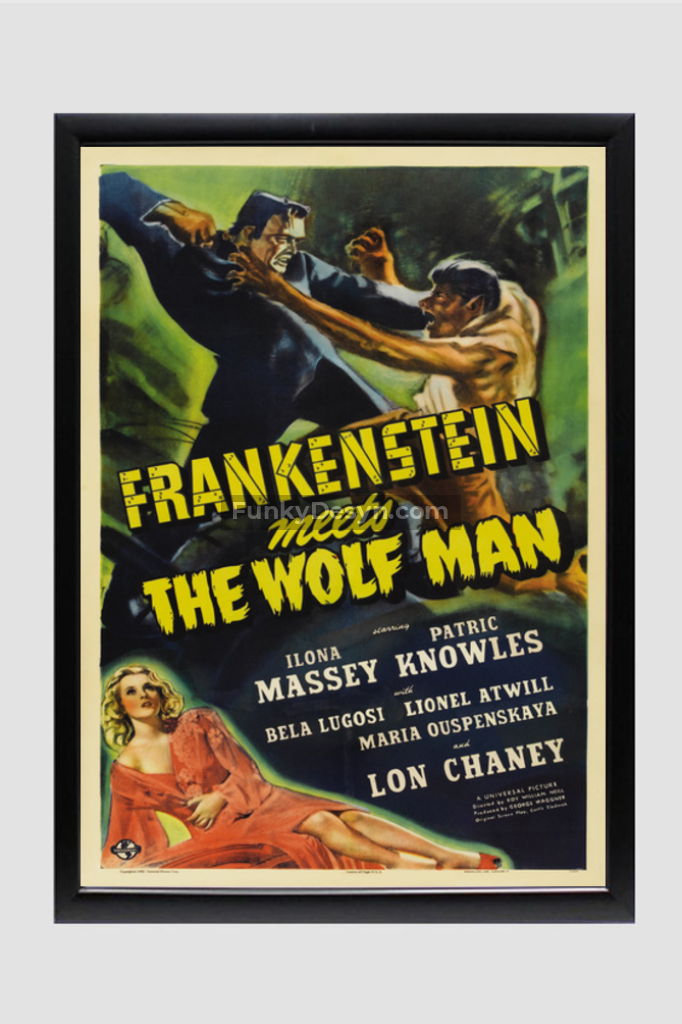Frankenstein Meets The Wolf Man -1943 11.7X16.54 Inches/ Black Framed Poster Decor