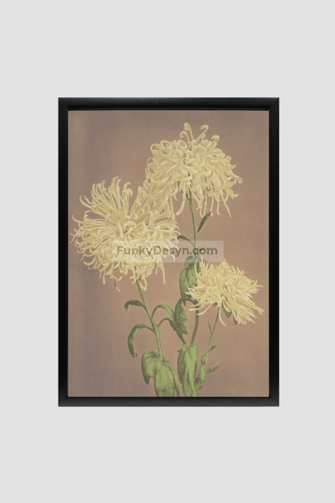 Beautiful photomechanical prints of Three Yellow Chrysanthemums (1887–1897) by Ogawa Kazumasa