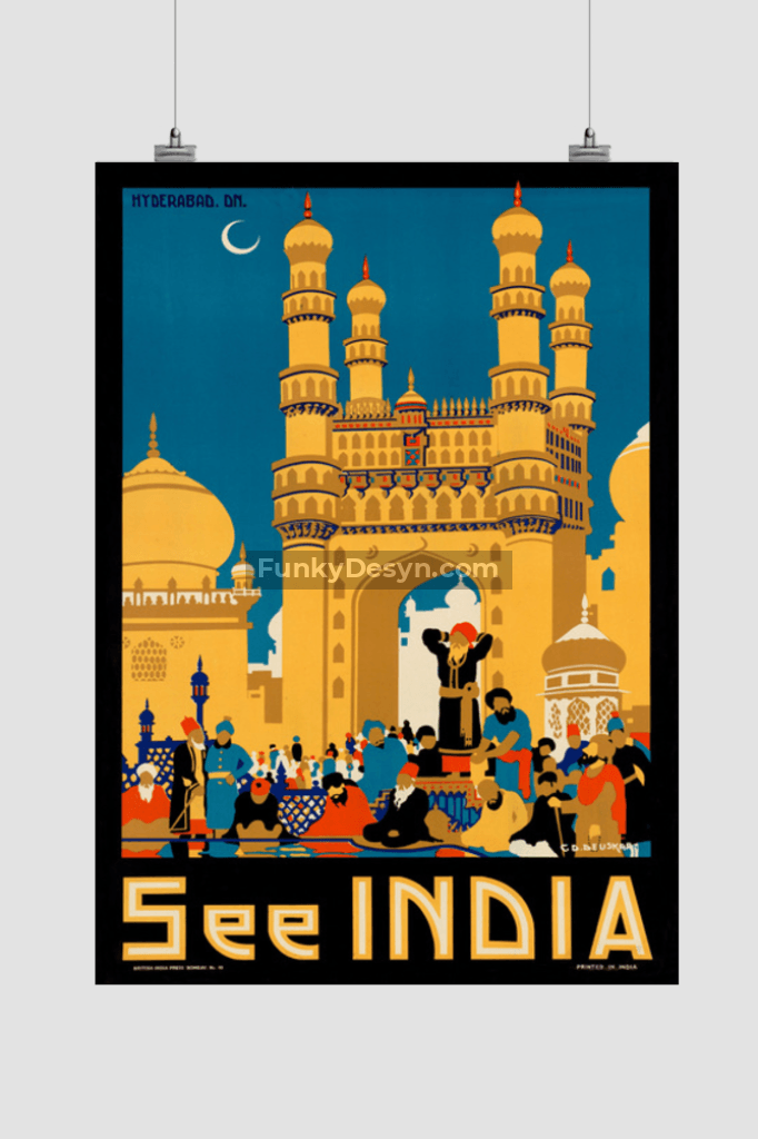 Visit India- Vintage Hyderabad Poster 11.7X16.54 Inches/ Rolled Decor