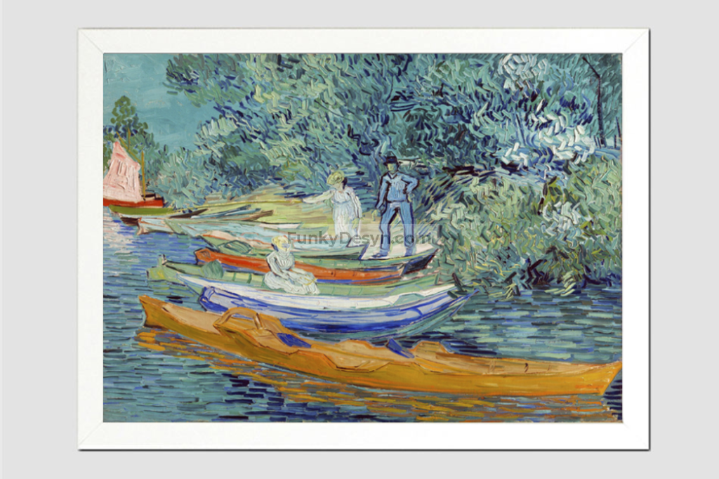 Vincent Van Goghs Bank Of The Oise At Auvers (1890) Famous Painting 11.7X16.54 Inches/ White Framed