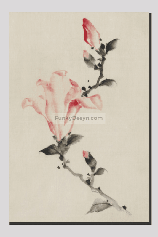 Large Pink Blossom on a Stem with Three Additional Buds by Katsushika Hokusai