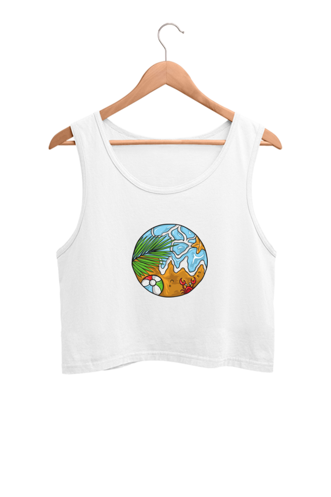 Minimal White Beach - Crop Tank Tops