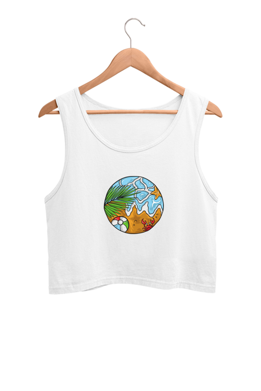 Minimal White Beach - Crop Tank Tops