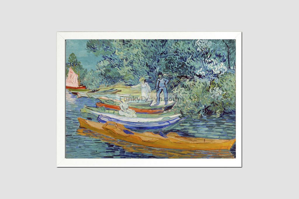 Vincent Van Goghs Bank Of The Oise At Auvers (1890) Famous Painting 8.3X11.7 Inches/ White Framed