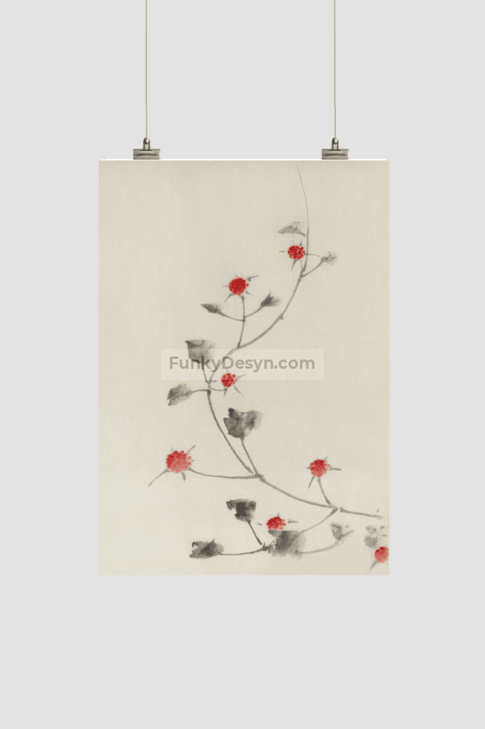 Large Pink Blossom on a Stem with Three Additional Buds by Katsushika Hokusai