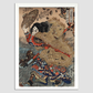 Kinhyoshi Yorin, Hero of the Suikoden by Utagawa Kuniyoshi (1753-1806), a traditional Japanese ukiyo-e style illustration of a samurai man, the hero of the Suikoden, holding katana and straw hat