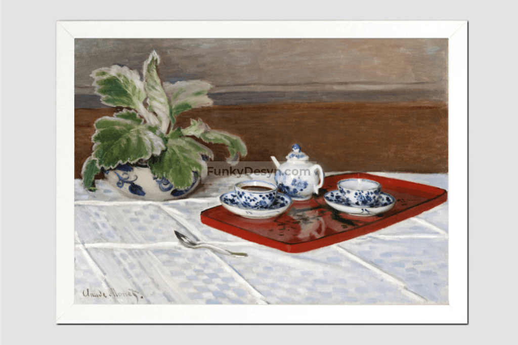 Claude Monets Still Life Tea Service (1872) 11.7X16.54 Inches/ White Framed Poster