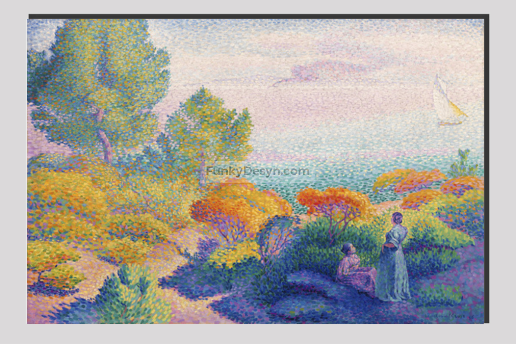 Two Women by the Shore, Mediterranean (1896) painting in high resolution by Henri-Edmond Cross