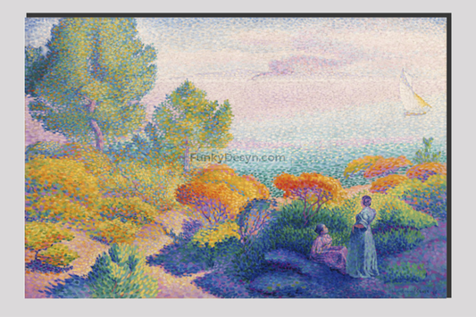 Two Women by the Shore, Mediterranean (1896) painting in high resolution by Henri-Edmond Cross