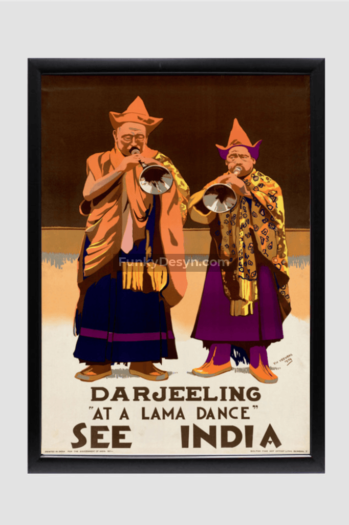See India Vintage Darjeeling Tourism Poster 8.3X11.7 Inches/ Black Framed Decor