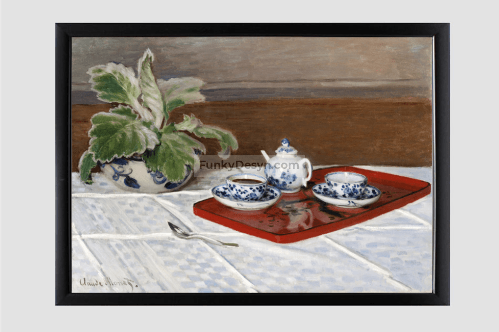 Claude Monets Still Life Tea Service (1872) 11.7X16.54 Inches/ Black Framed Poster