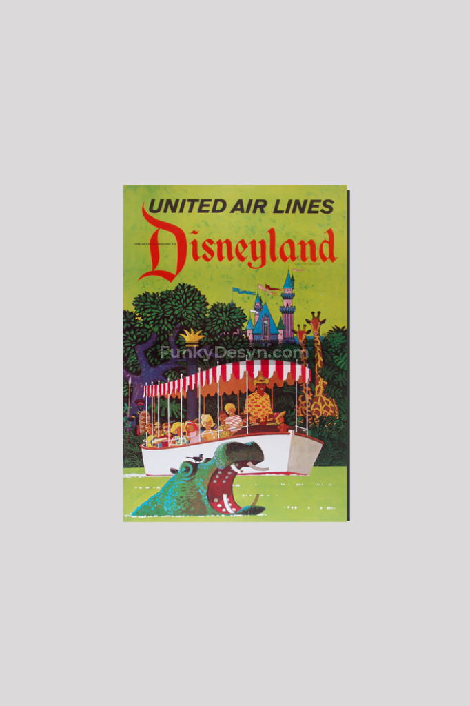 United Airlines Disneyland Vintage Travel Poster 8X12 Inches/ Wrapped Canvas Decor