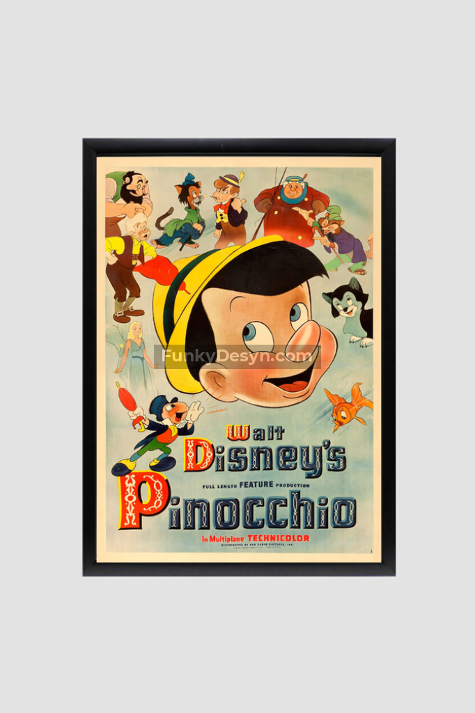Pinocchio -1940 8.3X11.7 Inches/ Black Framed Poster Decor