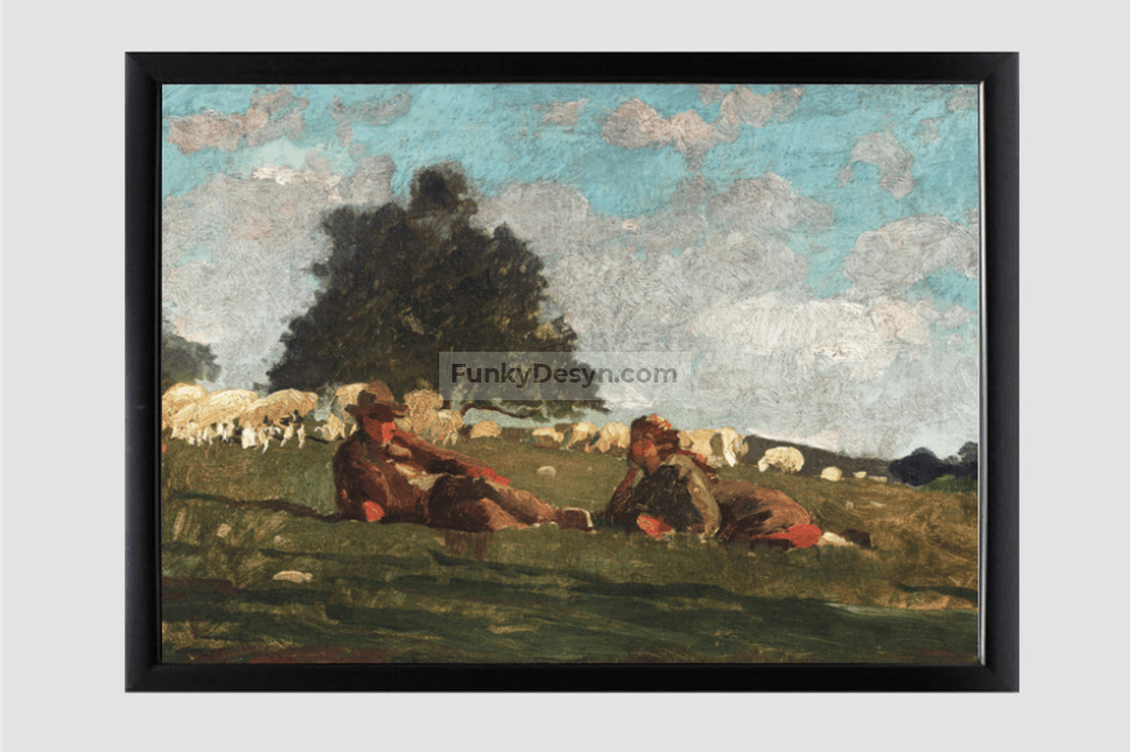 Boy and Girl in a Field with Sheep (1878) by Winslow Homer