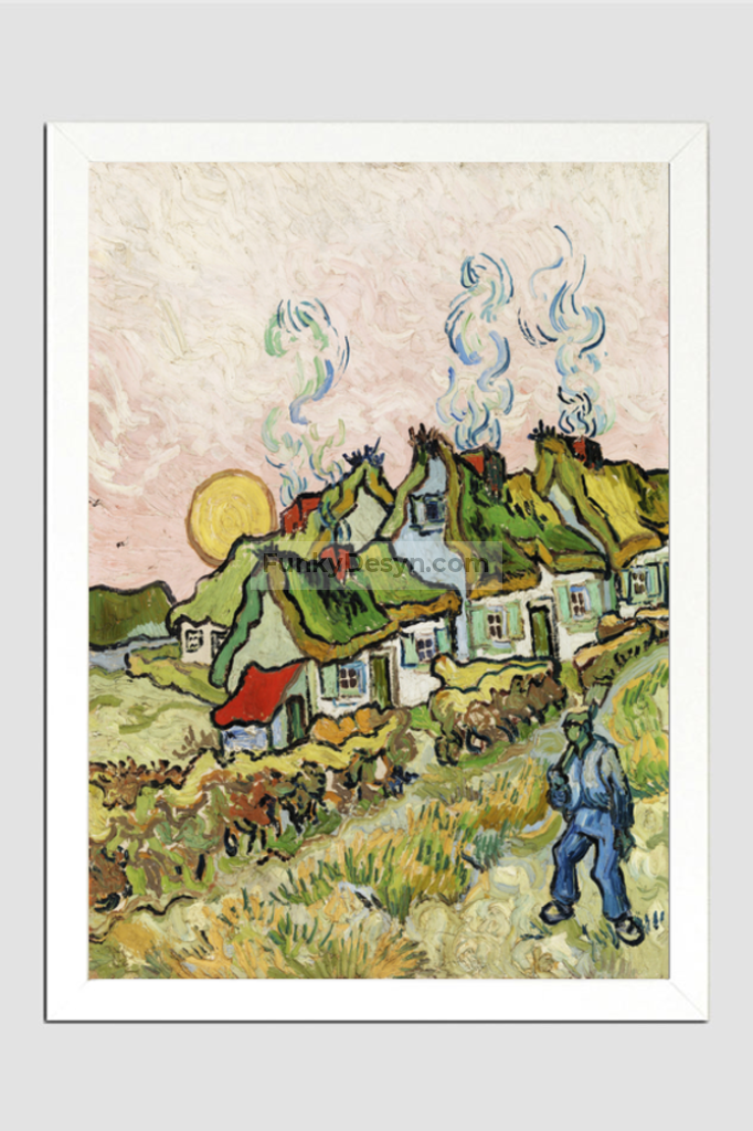 Houses And Figure (1890) By Vincent Van Gogh. 11.7X16.54 Inches/ White Framed Poster