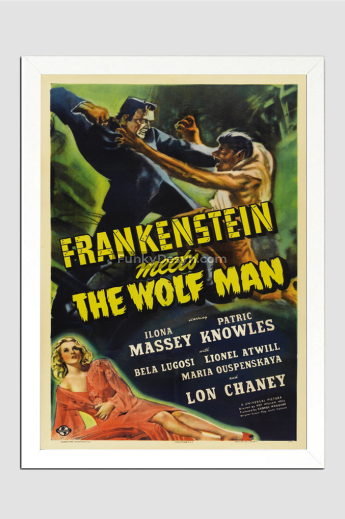 Frankenstein Meets The Wolf Man -1943 11.7X16.54 Inches/ White Framed Poster Decor