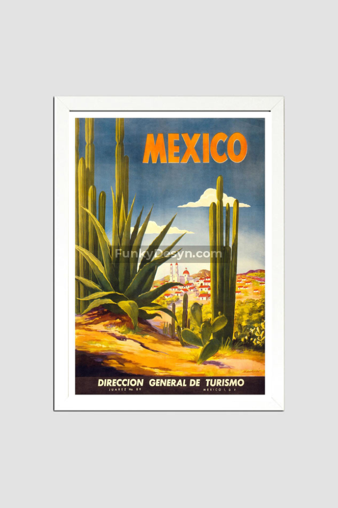 Direccion General De Turismo - Mexico Vintage Travel Poster 8.3X11.7 Inches/ White Framed Decor