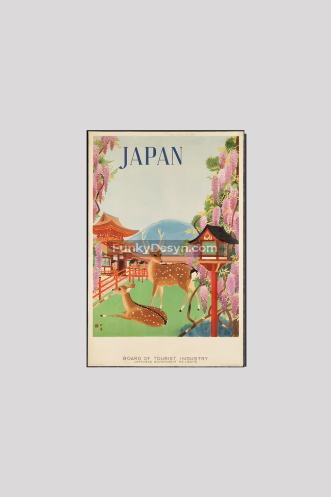 Visit Japan Vintage Travel Poster 8X12 Inches/ Wrapped Canvas Decor