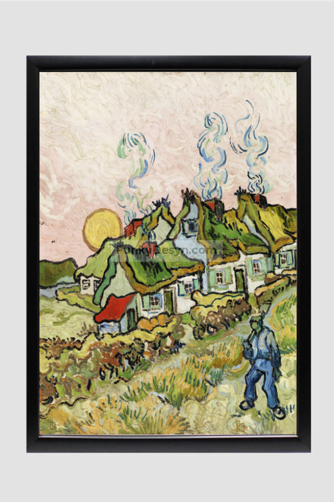 Houses And Figure (1890) By Vincent Van Gogh. 11.7X16.54 Inches/ Black Framed Poster