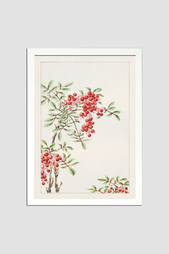 Nandina bush with berries during 1870–1880 by Megata Morikaga