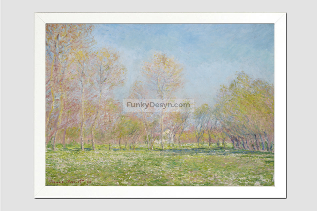 Claude Monets Spring In Giverny (1890) 11.7X16.54 Inches/ White Framed Poster