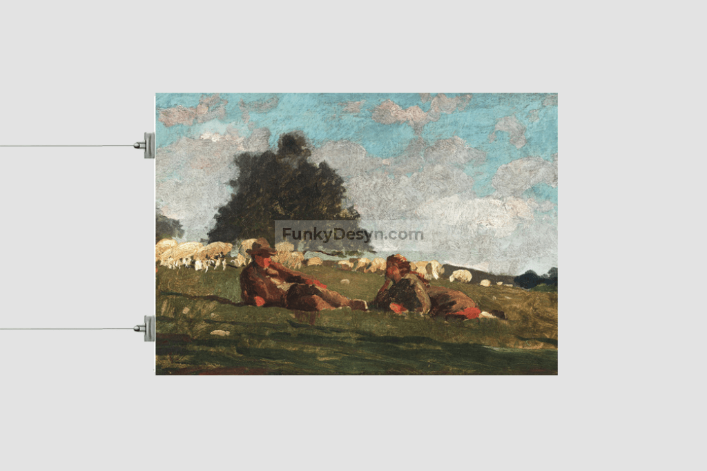 Boy and Girl in a Field with Sheep (1878) by Winslow Homer