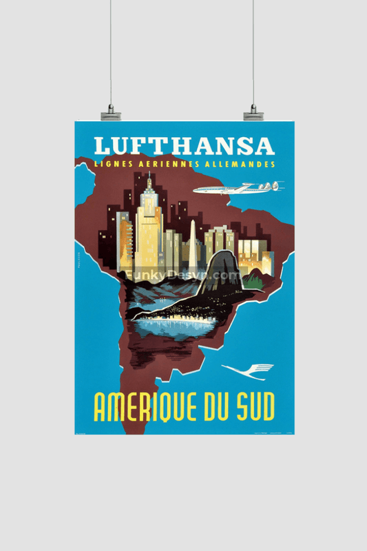 1958 Lufthansa South America Travel Poster 8.3X11.7 Inches/ Rolled Decor