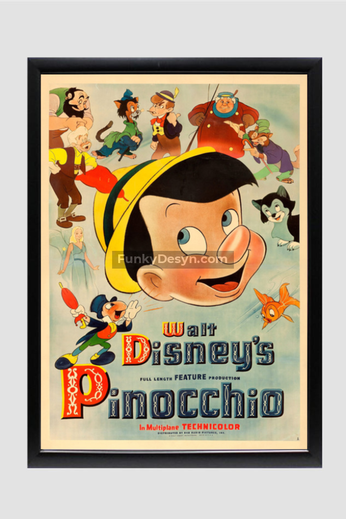 Pinocchio -1940 11.7X16.54 Inches/ Black Framed Poster Decor