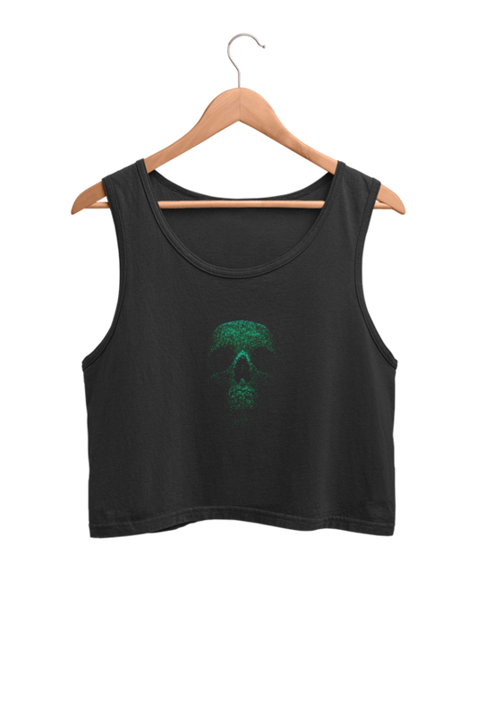 Green Binary Skull - Crop Tank