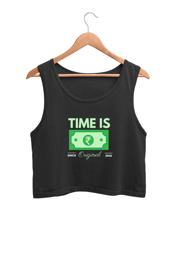 Black and Green Simple Time Is Money Crop Tank Top