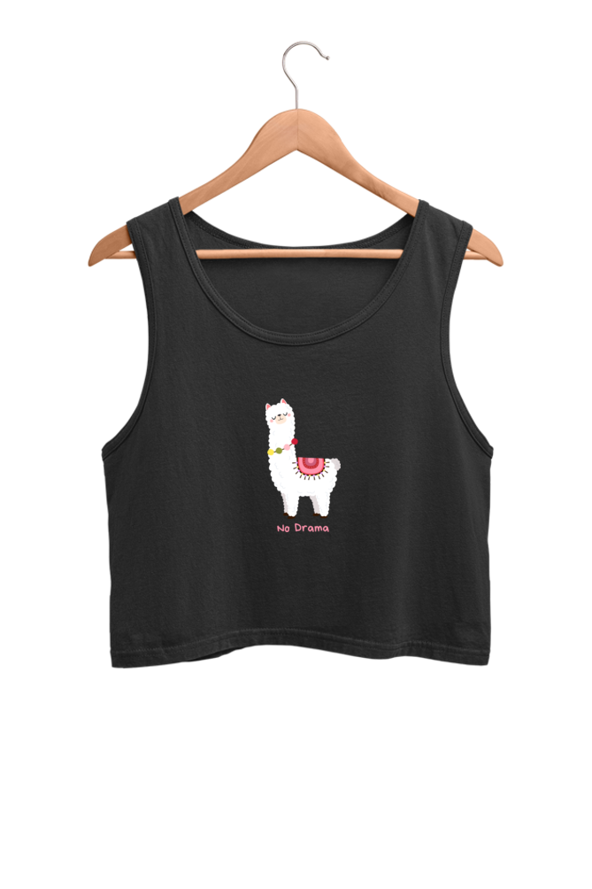 Black Cute Lama Black  - Crop Tank