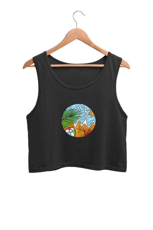 Minimal White Beach - Crop Tank Tops