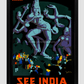 See India Ellora - Vintage Travel Poster 11.7X16.54 Inches/ Black Framed Decor