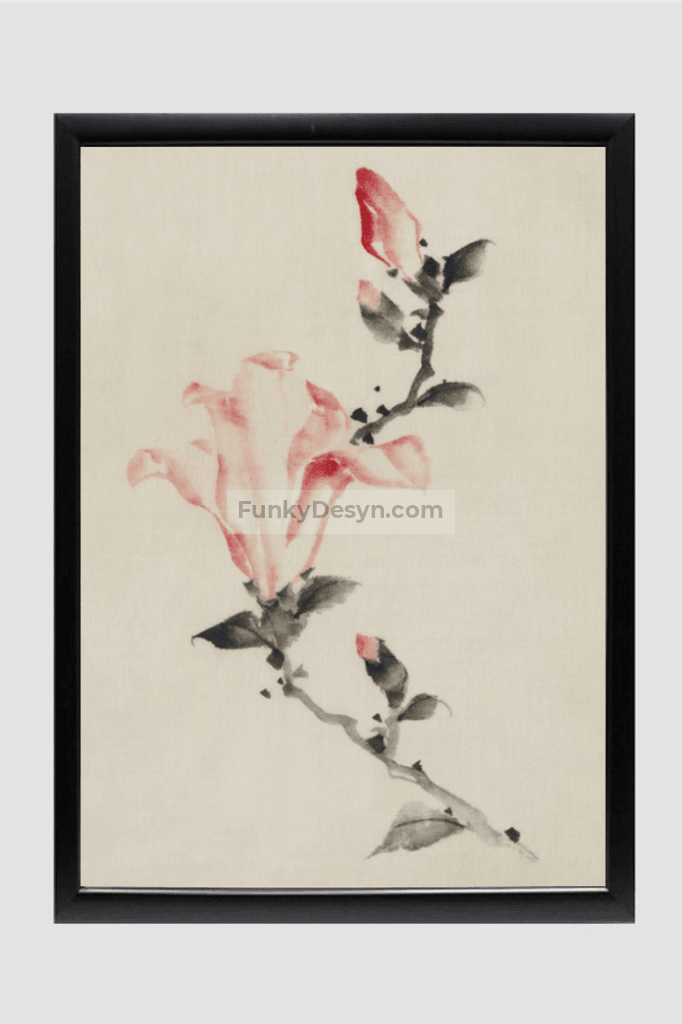 Large Pink Blossom on a Stem with Three Additional Buds by Katsushika Hokusai