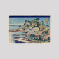 Sesshu Ajigawaguchi Tenposan by Katsushika Hokusai (1760-1849) a traditional Japanese Ukyio-e style illustration of a coastal community with shrines and pilgrims entering into the island
