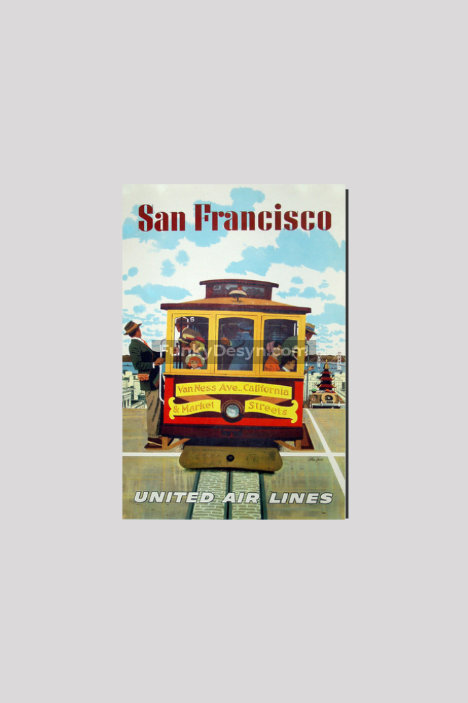 United Airlines San Francisco Vintage Poster 8X12 Inches/ Wrapped Canvas Decor