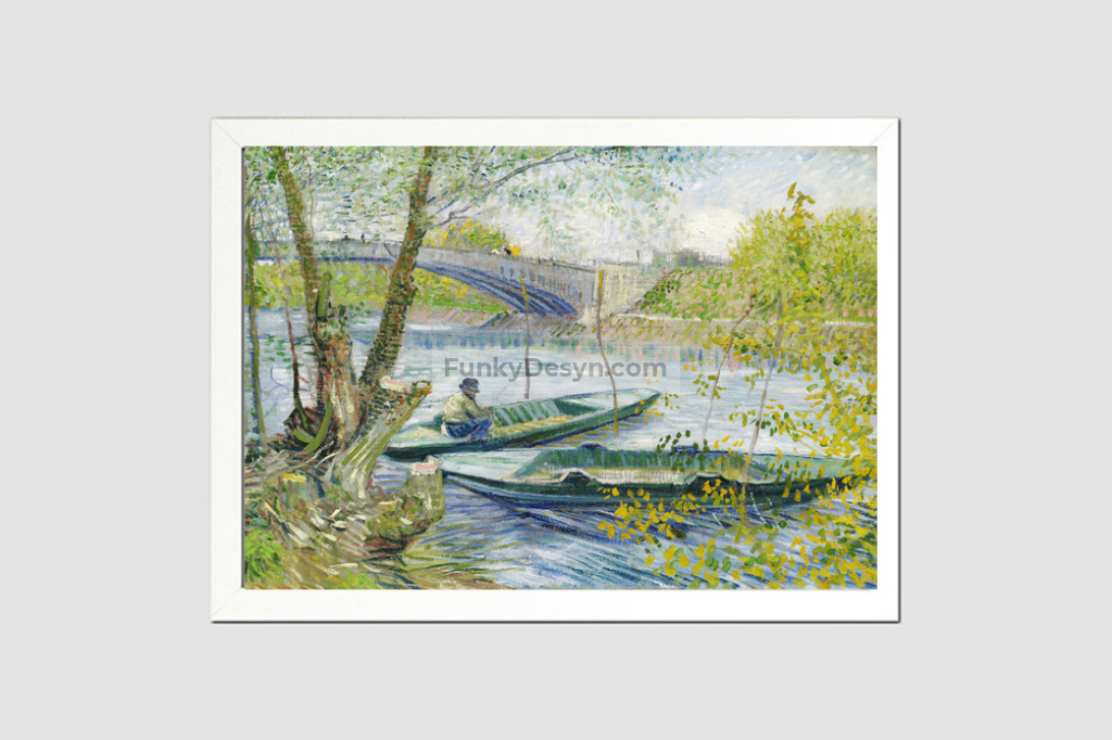 Fishing In Spring The Pont De Clichy (Asnières) (1887) By Vincent Van 8.3X11.7 Inches/ White Framed