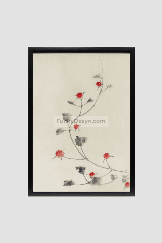 Large Pink Blossom on a Stem with Three Additional Buds by Katsushika Hokusai