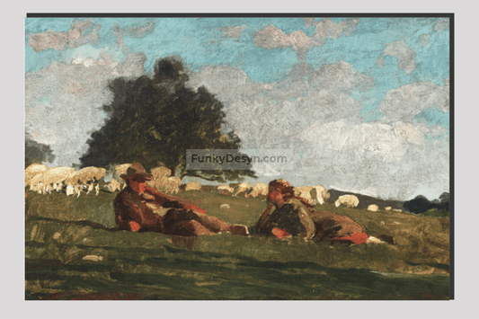 Boy and Girl in a Field with Sheep (1878) by Winslow Homer