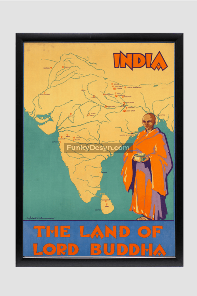 India- The Land Of Lord Buddha 11.7X16.54 Inches/ Black Framed Poster Decor