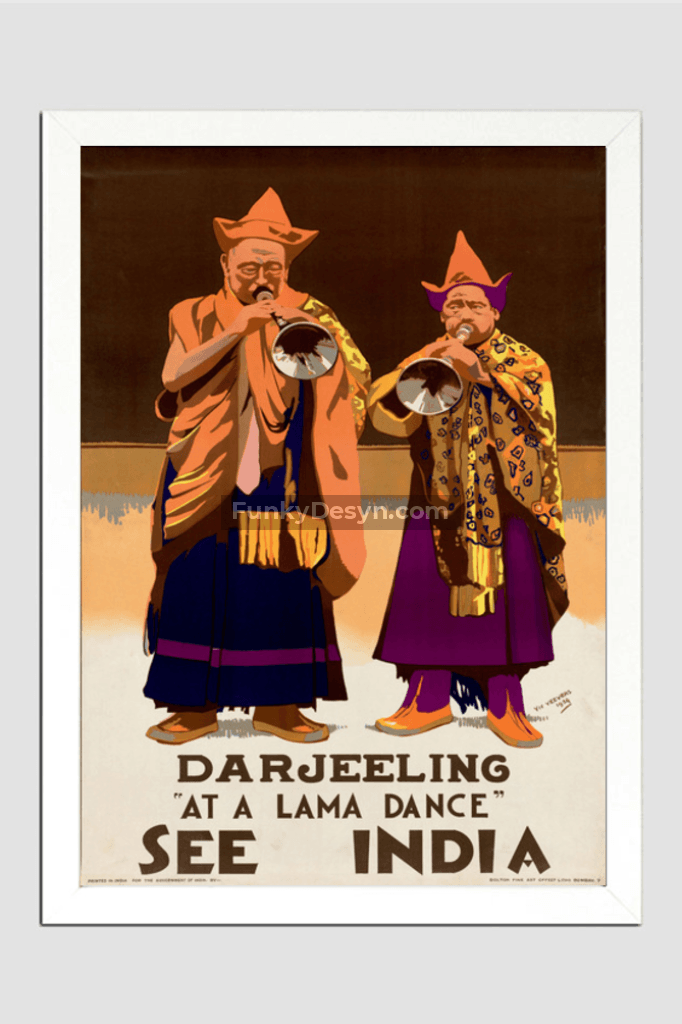 See India Vintage Darjeeling Tourism Poster 8.3X11.7 Inches/ White Framed Decor
