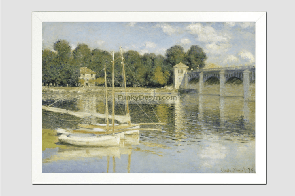 Monets The Argenteuil Bridge (1874) 11.7X16.54 Inches/ White Framed Poster
