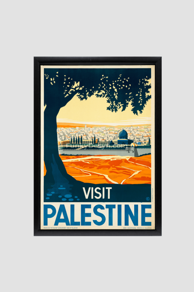 Visit Palestine Vintage Poster 8.3X11.7 Inches/ Black Framed Decor