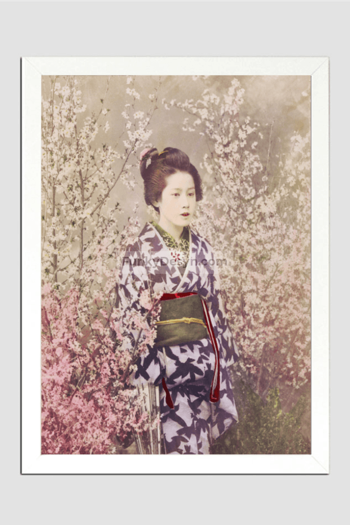 Beautiful photomechanical prints of a Geisha and Cherry Blossom (1887–1897) by Ogawa Kazumasa