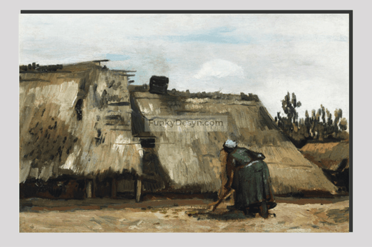 A Peasant Woman Digging In Front Of Her Cottage (C.1885) By Vincent Van Gogh. 20X30 Inches/ Wrapped
