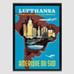 1958 Lufthansa South America Travel Poster 8.3X11.7 Inches/ Black Framed Decor