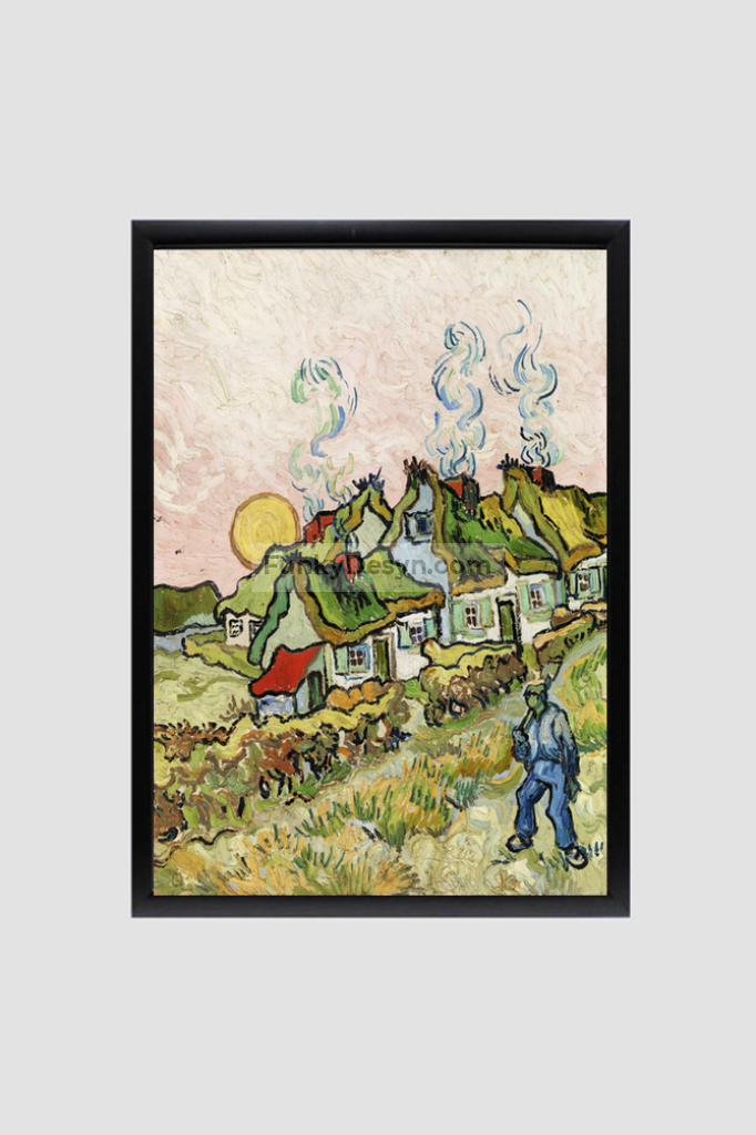 Houses And Figure (1890) By Vincent Van Gogh. 8.3X11.7 Inches/ Black Framed Poster