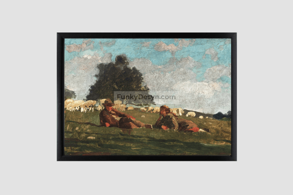Boy and Girl in a Field with Sheep (1878) by Winslow Homer